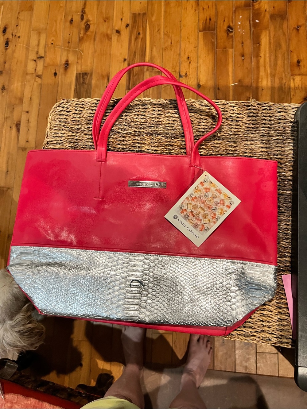 Vince Camuto Hot Pink and Silver Two-Tone Tote